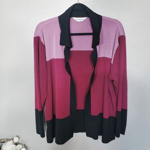 Exclusively Misook Open Cardigan Petite Large Black Purple Tones Colorblock READ